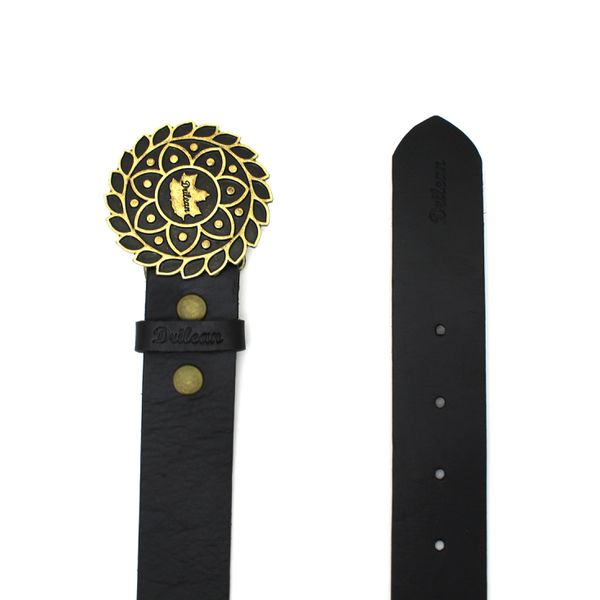 Cinto Drilean Feminino Preto com Fivela Drilean Dourada 100% em couro