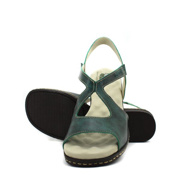 Sandália de Salto Feminina em Couro Legítimo Bicolor Verde e Palmilha Gel - BR 051