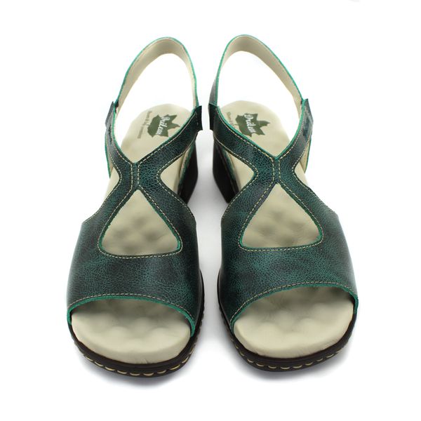 Sandália de Salto Feminina em Couro Legítimo Bicolor Verde e Palmilha Gel - BR 051