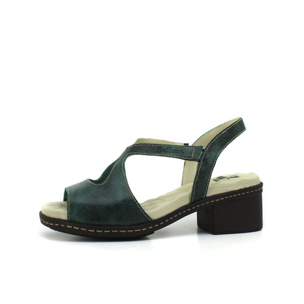 Sandália de Salto Feminina em Couro Legítimo Bicolor Verde e Palmilha Gel - BR 051