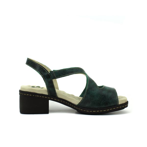 Sandália de Salto Feminina em Couro Legítimo Bicolor Verde e Palmilha Gel - BR 051