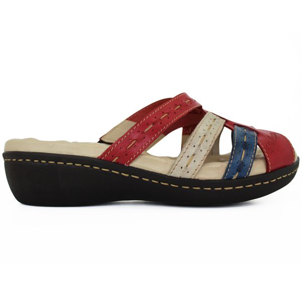 Sandália Feminina Anatomica de Couro Legítimo e Palmilha Gel - Vermelho/Azul (MA 038)