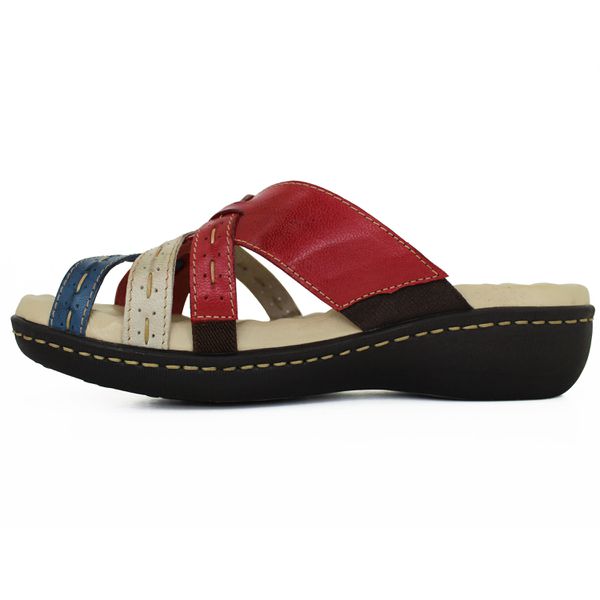 Sandália Feminina Anatomica de Couro Legítimo e Palmilha Gel - Vermelho/Azul (MA 038)