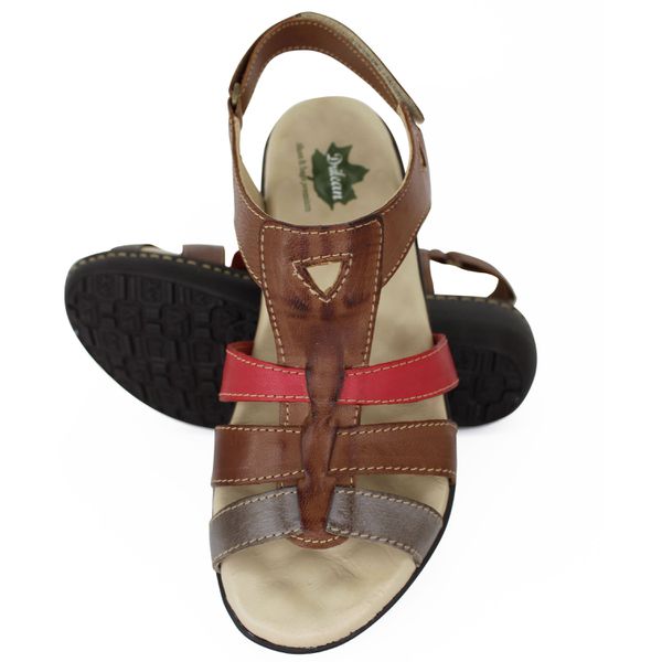 Sandália Feminina Anatomica de Couro Legítimo e Palmilha Gel - Castanho/Vermelho (MA 005)