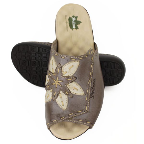 Sandália Feminina Anatomica de Couro Legítimo e Palmilha Gel - Grafite/Off White (MA 034)