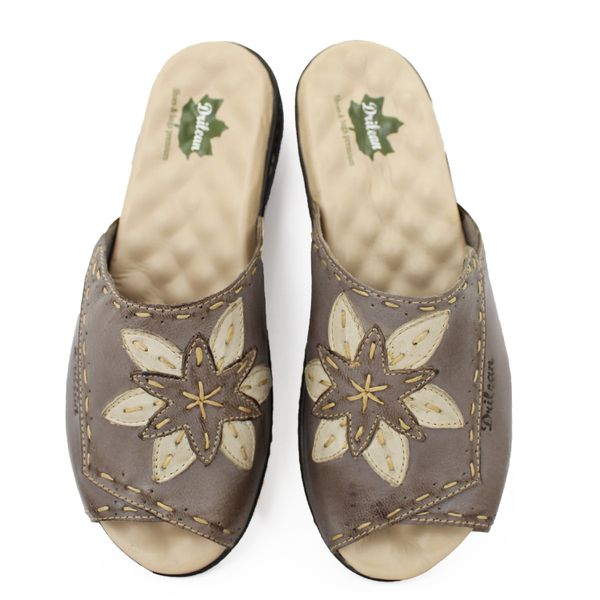 Sandália Feminina Anatomica de Couro Legítimo e Palmilha Gel - Grafite/Off White (MA 034)