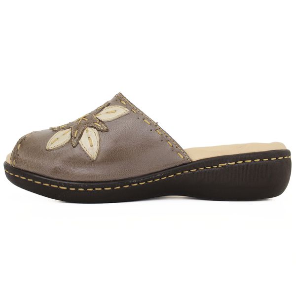 Sandália Feminina Anatomica de Couro Legítimo e Palmilha Gel - Grafite/Off White (MA 034)