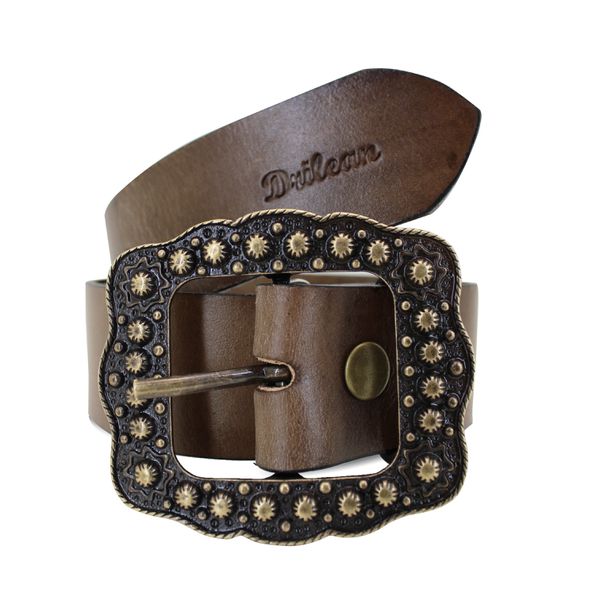 Cinto Drilean Feminino Castanho com Fivela Metal 100% em couro