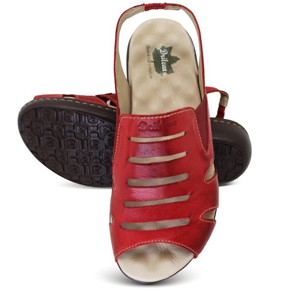 Sandália Feminina Anatomica de Couro Legítimo e Palmilha Gel - Vermelho (MA 030)