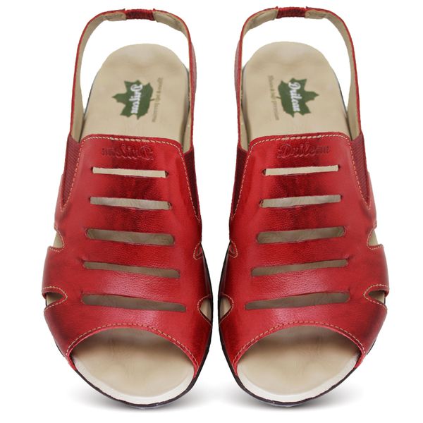 Sandália Feminina Anatomica de Couro Legítimo e Palmilha Gel - Vermelho (MA 030)