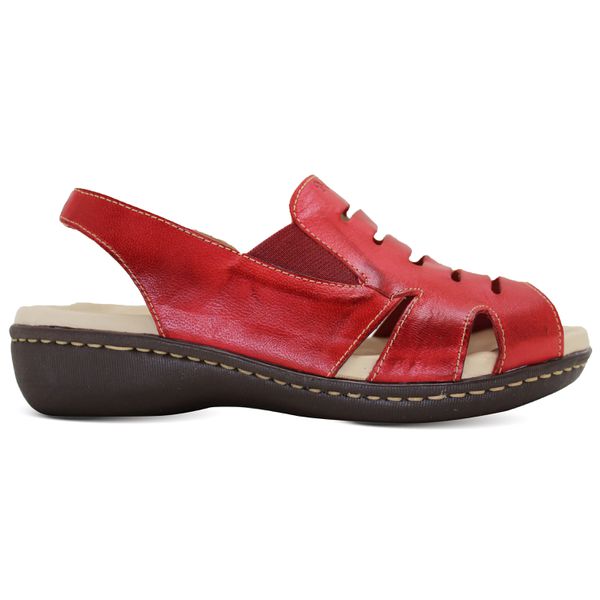 Sandália Feminina Anatomica de Couro Legítimo e Palmilha Gel - Vermelho (MA 030)