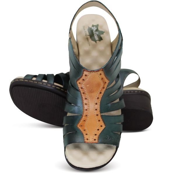 Sandália de Salto Feminina em Couro Legítimo Verde/Laranja e Palmilha Gel - BR 029