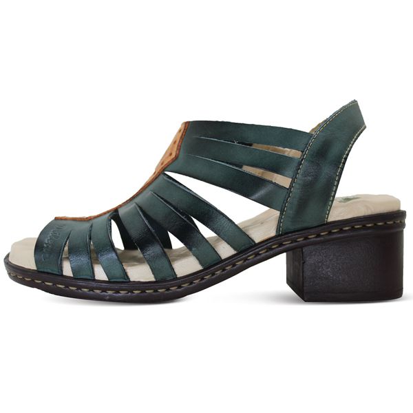 Sandália de Salto Feminina em Couro Legítimo Verde/Laranja e Palmilha Gel - BR 029