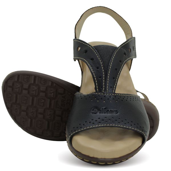 Sandália Feminina Anatomica de Couro Legítimo e Palmilha Gel - Preto (MA 013)