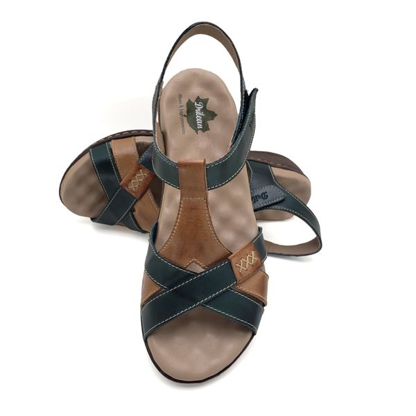 Sandália Anatômica Feminina de Couro Legítimo e Palmilha Gel - Verde/Caramelo (MA 035)
