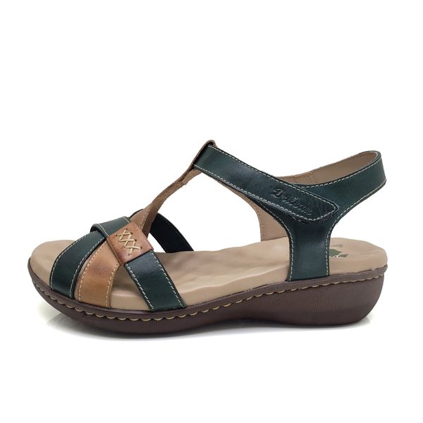 Sandália Anatômica Feminina de Couro Legítimo e Palmilha Gel - Verde/Caramelo (MA 035)