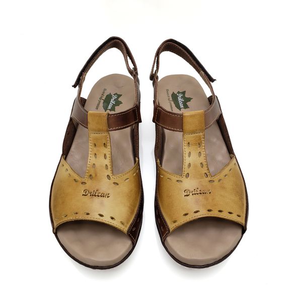 Sandália Feminina de Couro Legítimo e Palmilha Gel - Castanho/Amarelo (MA 040)