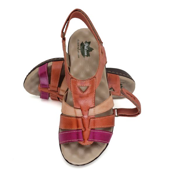 Sandália Feminina Anatômica de Couro Legítimo e Palmilha Gel - Coral (MA 005)