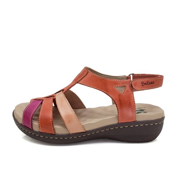 Sandália Feminina Anatômica de Couro Legítimo e Palmilha Gel - Coral (MA 005)