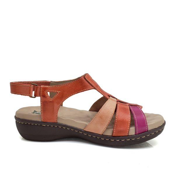 Sandália Feminina Anatômica de Couro Legítimo e Palmilha Gel - Coral (MA 005)