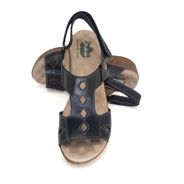 Sandália Anabela Feminina de Couro Legítimo com Palmilha Gel - Preto (NI 008)