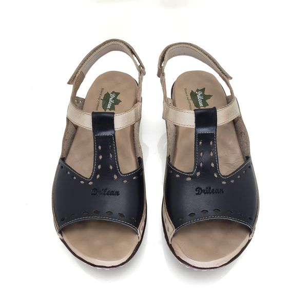 Sandália Feminina de Couro Legítimo e Palmilha Gel - Off/Preto (MA 040)