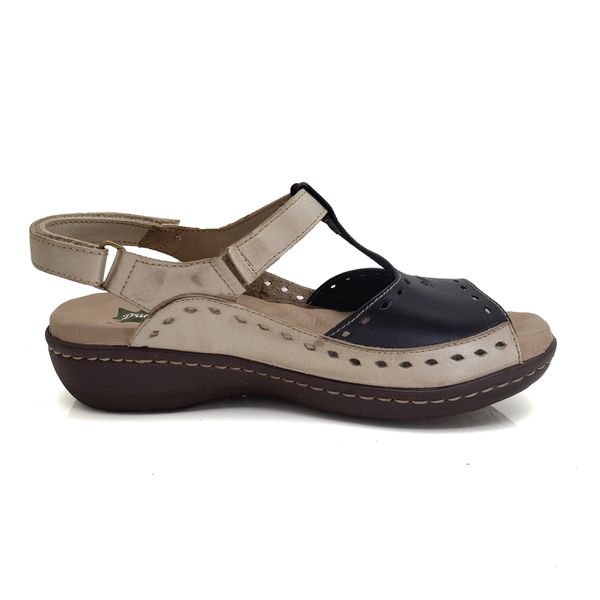 Sandália Feminina de Couro Legítimo e Palmilha Gel - Off/Preto (MA 040)