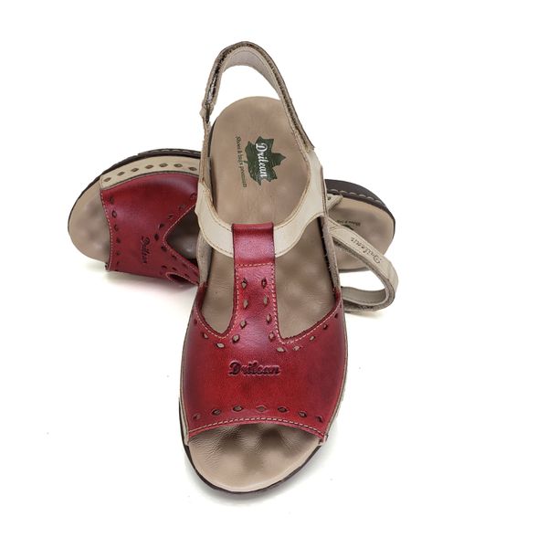 Sandália Feminina de Couro Legítimo e Palmilha Gel - Off White/Vermelho (MA 040)