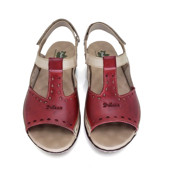 Sandália Feminina de Couro Legítimo e Palmilha Gel - Off White/Vermelho (MA 040)