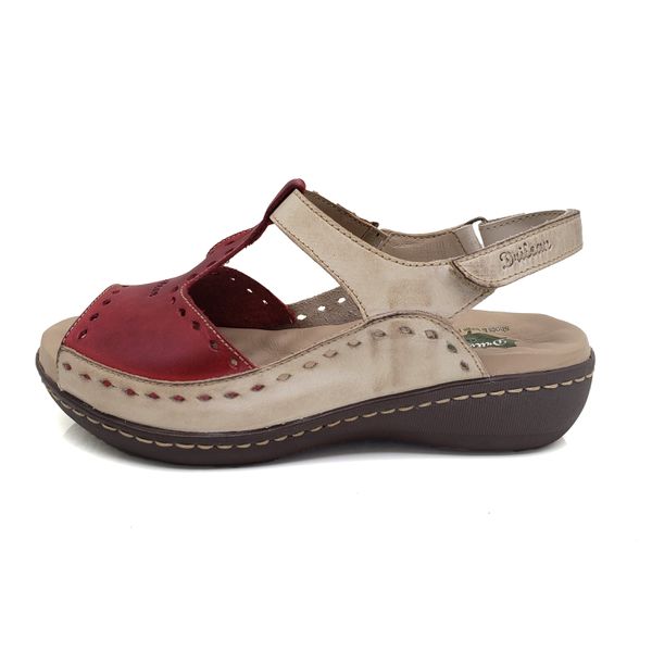 Sandália Feminina de Couro Legítimo e Palmilha Gel - Off White/Vermelho (MA 040)