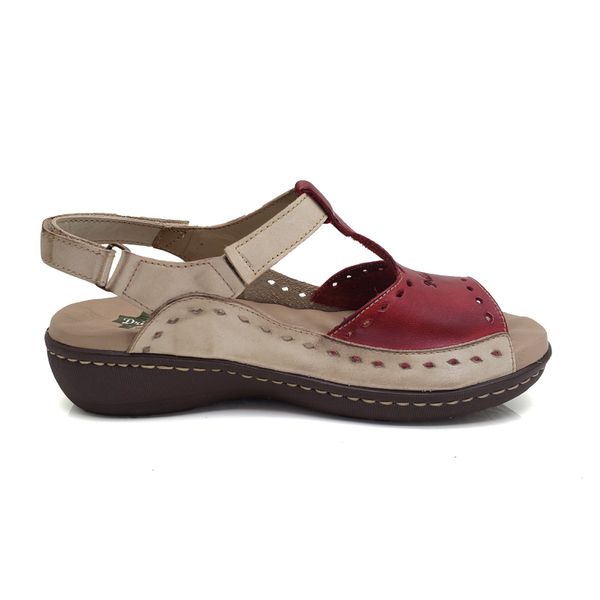 Sandália Feminina de Couro Legítimo e Palmilha Gel - Off White/Vermelho (MA 040)