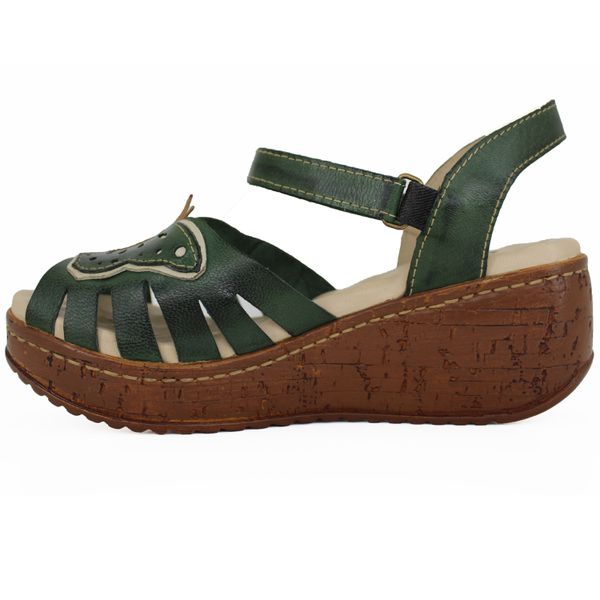 Sandália Anabela Feminina de Couro Legítimo com Palmilha Gel - Verde (NI 048)