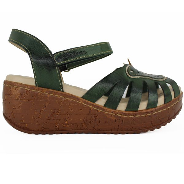 Sandália Anabela Feminina de Couro Legítimo com Palmilha Gel - Verde (NI 048)