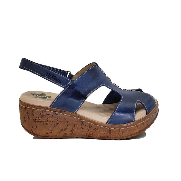 Sandália Anabela Feminina de Couro Legítimo e Palmilha Gel - Azul (NI044) 36 OUTLET