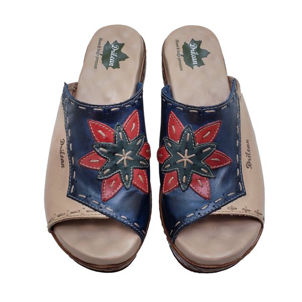 Sandália Anabela Feminina de Couro Legítimo e Palmilha Gel - Azul /Off / Vermelho / Verde (NI034) 36 OUTLET