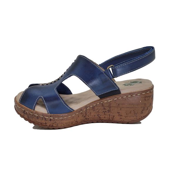 Sandália Anabela Feminina de Couro Legítimo e Palmilha Gel - Azul (NI044) 36 OUTLET