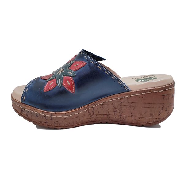 Sandália Anabela Feminina de Couro Legítimo e Palmilha Gel - Azul /Off / Vermelho / Verde (NI034) 36 OUTLET