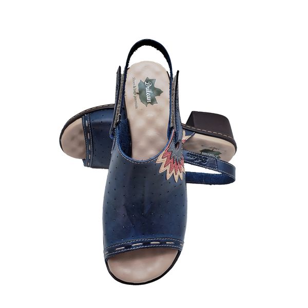 Sandalia de Salto Bloco Confortável Couro Legítimo Azul/Caramelo com Palmilha Gel - BR023 