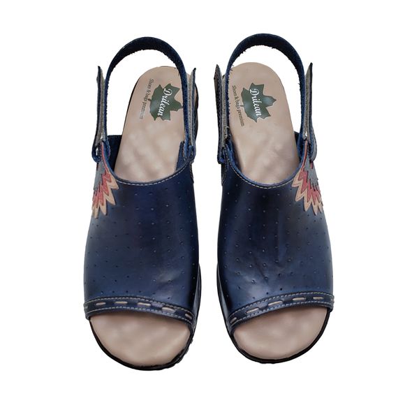 Sandalia de Salto Bloco Confortável Couro Legítimo Azul/Caramelo com Palmilha Gel - BR023 