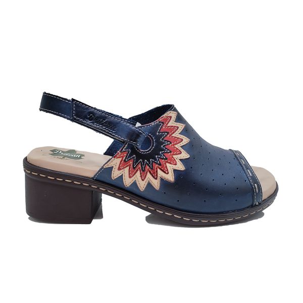Sandalia de Salto Bloco Confortável Couro Legítimo Azul/Caramelo com Palmilha Gel - BR023 