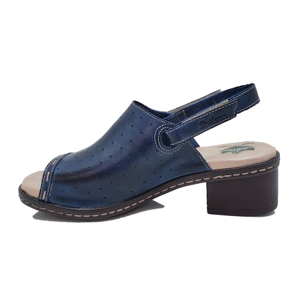 Sandalia de Salto Bloco Confortável Couro Legítimo Azul/Caramelo com Palmilha Gel - BR023 