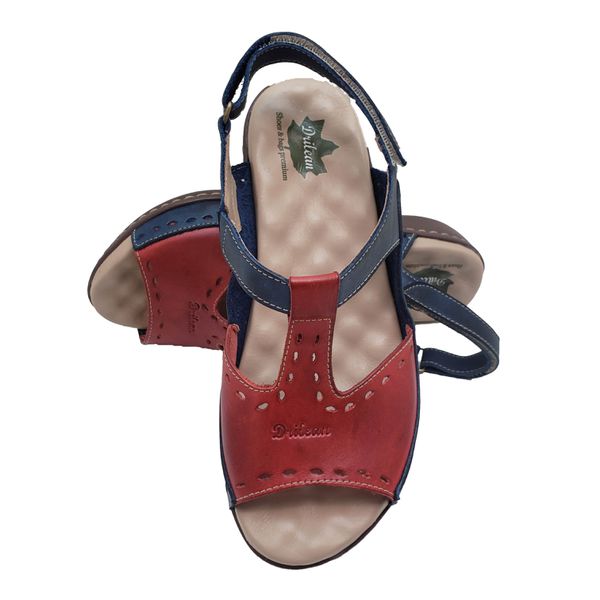 Sandália Feminina Couro Legítimo e Palmilha Gel - Azul/Vermelho (MA 040)