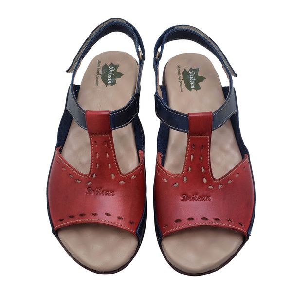 Sandália Feminina Couro Legítimo e Palmilha Gel - Azul/Vermelho (MA 040)