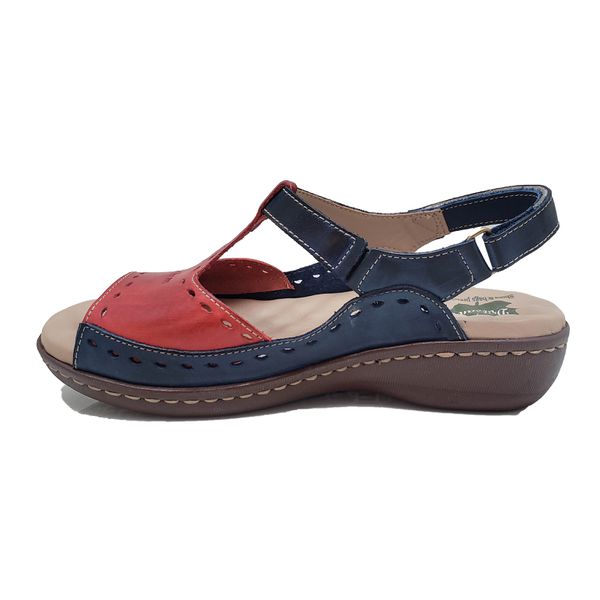 Sandália Feminina Couro Legítimo e Palmilha Gel - Azul/Vermelho (MA 040)