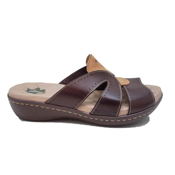 Sandália Feminina Anatomica de Couro Legítimo e Palmilha Gel - Café/Amarelo (MA 021)