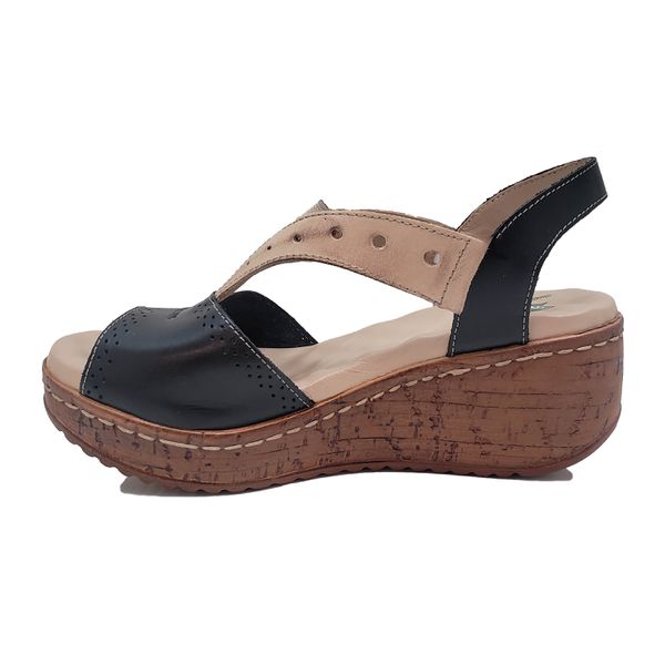 Sandália Anabela Feminina de Couro Legítimo e Palmilha Gel - Preto (NI013)