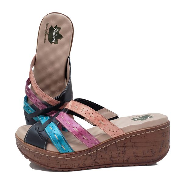 Sandália Anabela Feminina de Couro Legítimo e Palm... - Drilean