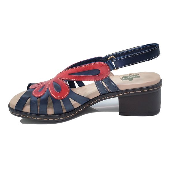 Sandalia de Salto Bloco Confortável Couro Legítimo Azul/Vermelho e Palmilha Gel - BR 017 