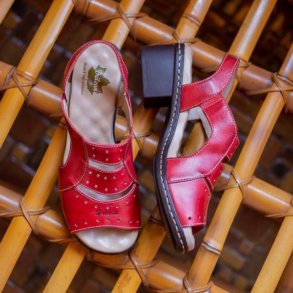Sandalia de Salto Bloco Confortável Couro Legítimo Vermelho e Palmilha Gel - BR041 36 OUTLET