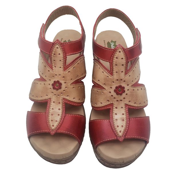 Sandália Anabela Feminina de Couro Legítimo e Palmilha Gel - Vermelho (NI 028)